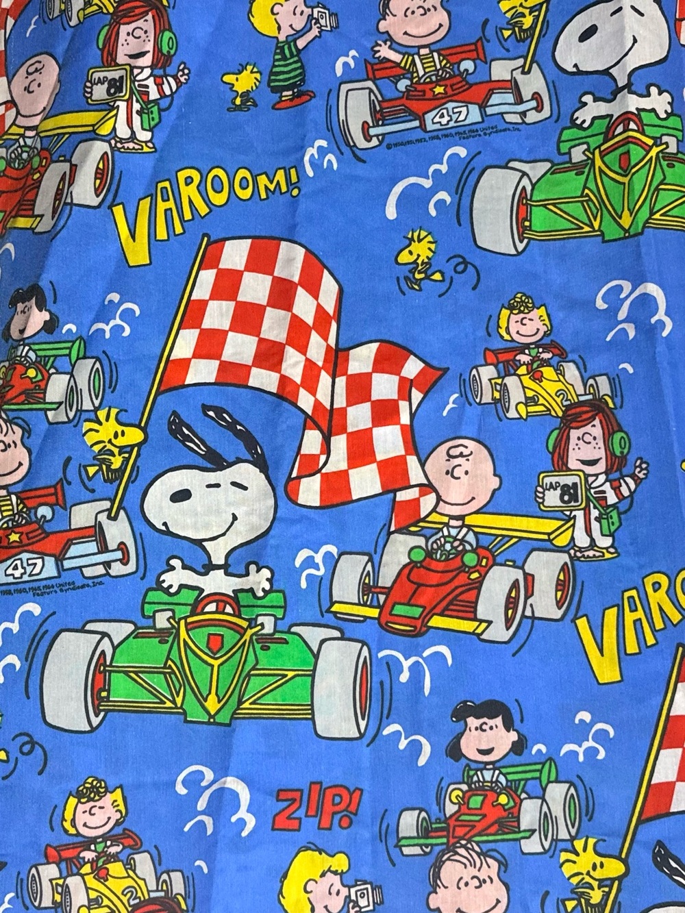 jcpenney vintage 1966 Blue Peanuts Snoopy Racing Kids Pajama Top